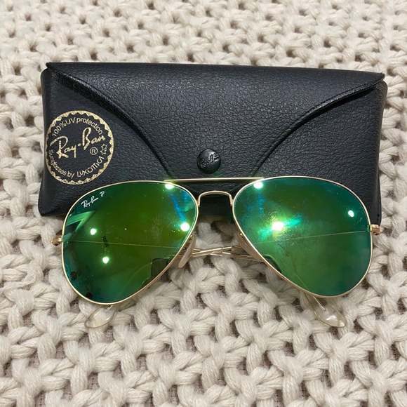 Polarized Rayban Green Flash Lens Aviators - Picture 1 of 6